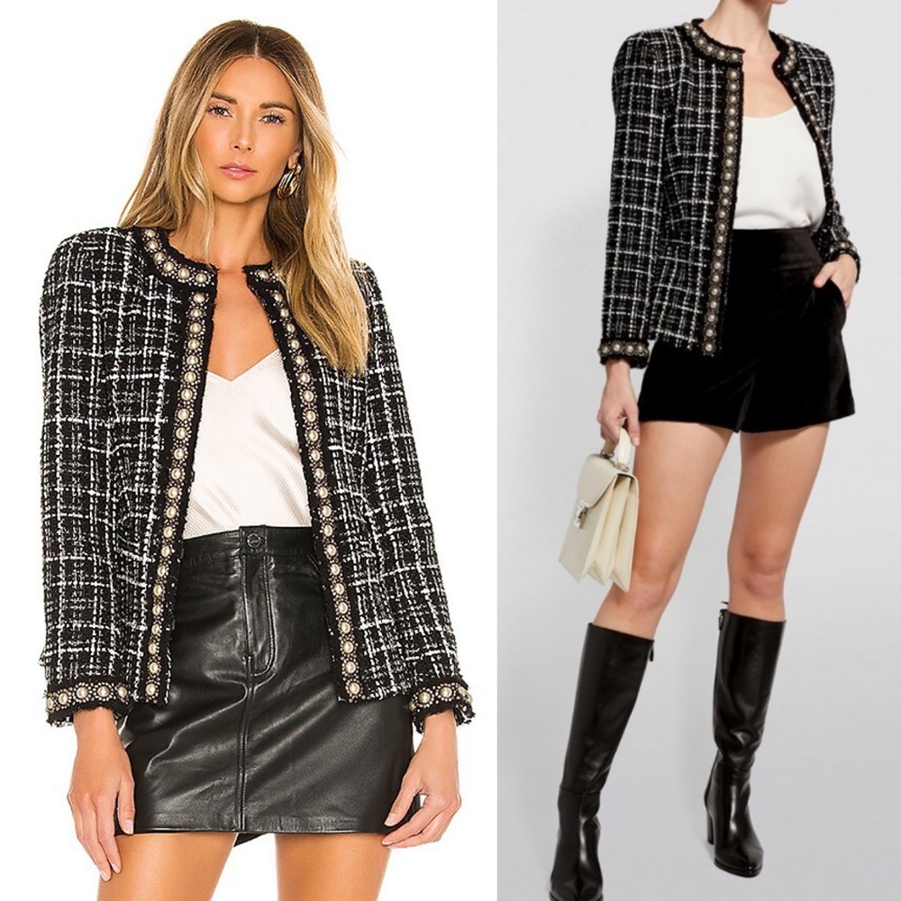 NWT Alice + Olivia Carmen Embellished Tweed Wool Blend Blazer size 6